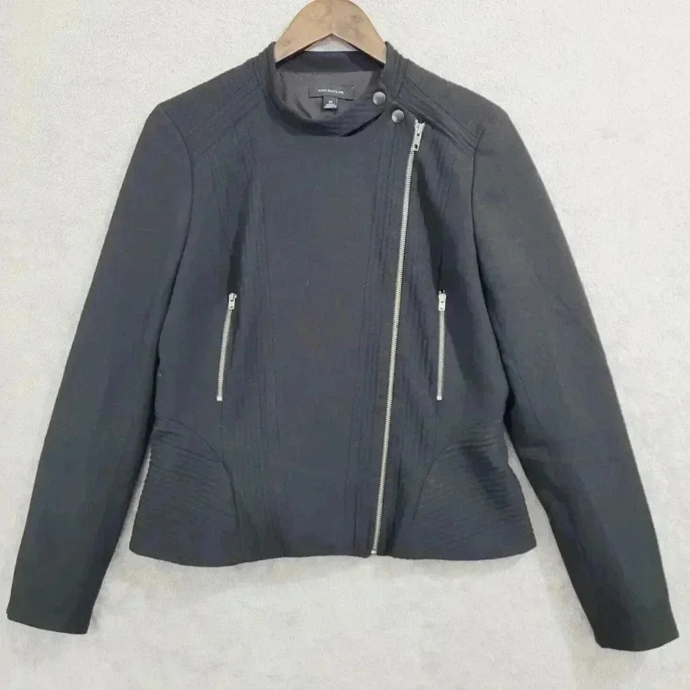 Ann Taylor Black Moto Jacket Full Zip Jacket Women's 10 24CT